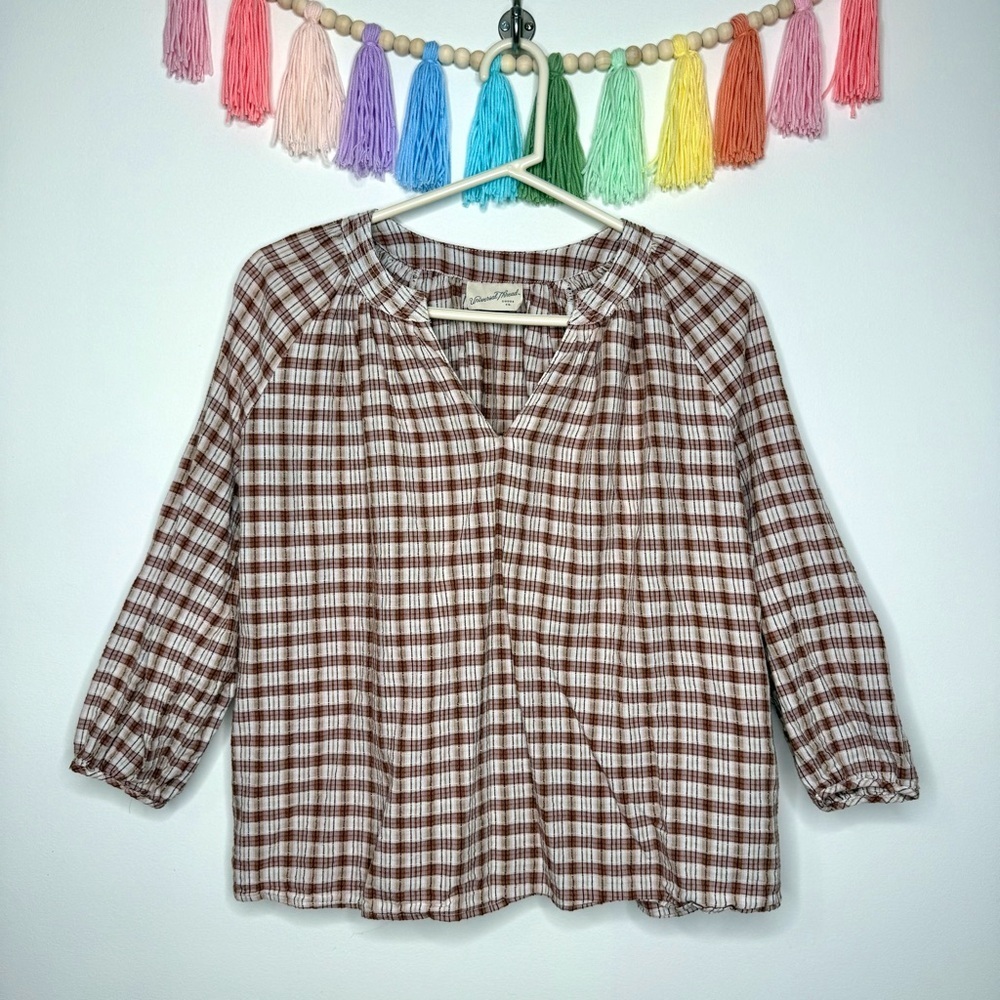 Universal Thread Plaid V-Neck Boho Peasant Blouse Size Extra Small - Picture 16 of 16